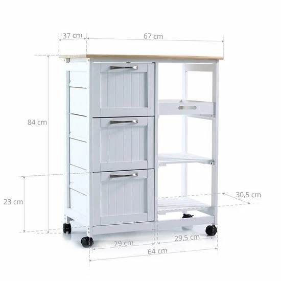 Korting ???? Anaterra Keukentrolley Op Wieltjes - Serveerwagen - Wit/Grenenhout - Met Lades - Rolwagen Keuken ???? 9 Korting ???? Anaterra Keukentrolley Op Wieltjes - Serveerwagen - Wit/Grenenhout - Met Lades - Rolwagen Keuken ???? - Afbeelding 7