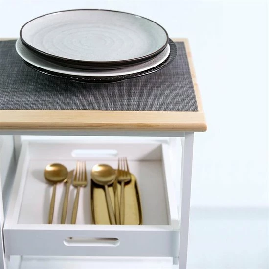 Korting ???? Anaterra Keukentrolley Op Wieltjes - Serveerwagen - Wit/Grenenhout - Met Lades - Rolwagen Keuken ???? 10 Korting ???? Anaterra Keukentrolley Op Wieltjes - Serveerwagen - Wit/Grenenhout - Met Lades - Rolwagen Keuken ???? - Afbeelding 8