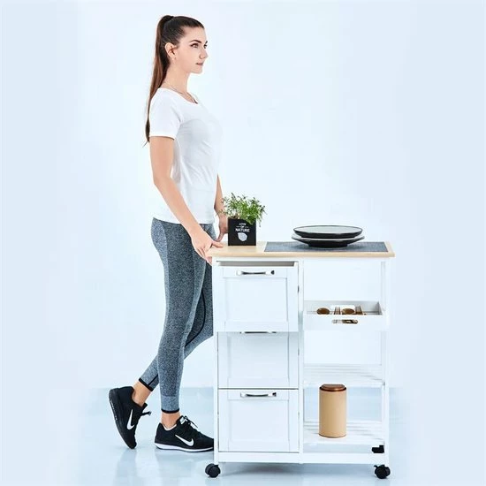 Korting ???? Anaterra Keukentrolley Op Wieltjes - Serveerwagen - Wit/Grenenhout - Met Lades - Rolwagen Keuken ???? 13 Korting ???? Anaterra Keukentrolley Op Wieltjes - Serveerwagen - Wit/Grenenhout - Met Lades - Rolwagen Keuken ???? - Afbeelding 11