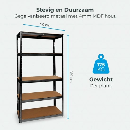 Kopen ???? LifeGoods Stellingkast - Opbergrek - 5 Planken - 875 Kg Draagkracht - 90x40x180 Cm - Metaal/MDF - Zwart ✔️ 6 Kopen ???? LifeGoods Stellingkast - Opbergrek - 5 Planken - 875 Kg Draagkracht - 90x40x180 Cm - Metaal/MDF - Zwart ✔️ - Afbeelding 4