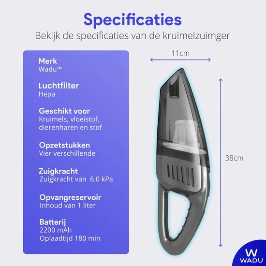 Aanbiedingen ✔️ Wadu Kruimeldief Snoerloos - Kruimelzuiger Voor Nat & Droog - 4 Opzetstukken En Opbergtas ???? 9 Aanbiedingen ✔️ Wadu Kruimeldief Snoerloos - Kruimelzuiger Voor Nat & Droog - 4 Opzetstukken En Opbergtas ???? - Afbeelding 7