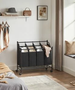 Begroting ???? Acaza Stevige Wassorteerder - Wasmand Op Wieltjes Met 4 Uitneembare Vakken - 140L - Zwart ???? -Yoshiko Shop 550x550 586