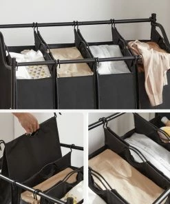 Begroting ???? Acaza Stevige Wassorteerder - Wasmand Op Wieltjes Met 4 Uitneembare Vakken - 140L - Zwart ???? -Yoshiko Shop 550x550 587