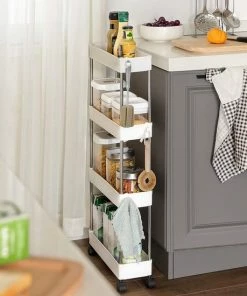 Begroting ???? Acaza Smal Keukenrek Of Opbergrek 4 Laags Op Wieltjes - Smalle Keuken Kast - Keukentrolley Met Wielen - Wit ???? -Yoshiko Shop 550x550 797