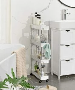 Begroting ???? Acaza Smal Keukenrek Of Opbergrek 4 Laags Op Wieltjes - Smalle Keuken Kast - Keukentrolley Met Wielen - Wit ???? -Yoshiko Shop 550x550 799