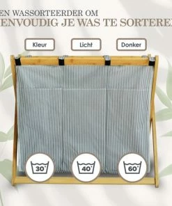 Hete verkoop ⌛ MIRI Wasmand – Wassorteerder – Gestreept – Wasmanden – Wasmand 3 Vakken – Opvouwbaar – Wasbox – Bamboe – 105L – Incl. Schroevendraaier – Laundry Basket – LIMITED EDITION ⭐ -Yoshiko Shop 550x550 834