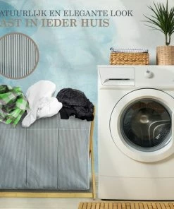 Hete verkoop ⌛ MIRI Wasmand – Wassorteerder – Gestreept – Wasmanden – Wasmand 3 Vakken – Opvouwbaar – Wasbox – Bamboe – 105L – Incl. Schroevendraaier – Laundry Basket – LIMITED EDITION ⭐ -Yoshiko Shop 550x550 835