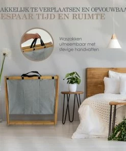 Hete verkoop ⌛ MIRI Wasmand – Wassorteerder – Gestreept – Wasmanden – Wasmand 3 Vakken – Opvouwbaar – Wasbox – Bamboe – 105L – Incl. Schroevendraaier – Laundry Basket – LIMITED EDITION ⭐ -Yoshiko Shop 550x550 837