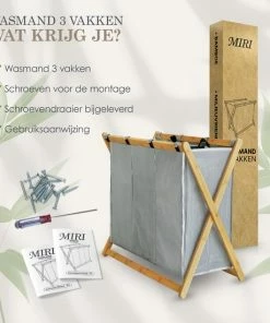 Hete verkoop ⌛ MIRI Wasmand – Wassorteerder – Gestreept – Wasmanden – Wasmand 3 Vakken – Opvouwbaar – Wasbox – Bamboe – 105L – Incl. Schroevendraaier – Laundry Basket – LIMITED EDITION ⭐ -Yoshiko Shop 550x550 839