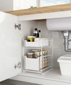 Flash-uitverkoop ???? BROËL™ Organizer – Ladekast - Opbergrek - Aanrecht Organiser – Keuken Organizers - Ladeblok - Kast Organizer - Organizer Lade - Wit - Ladesysteem - Gootsteen Organizer - Gootsteenkast Organizer - Keukenrek - Tweelaags – Metaal – Antislip ????