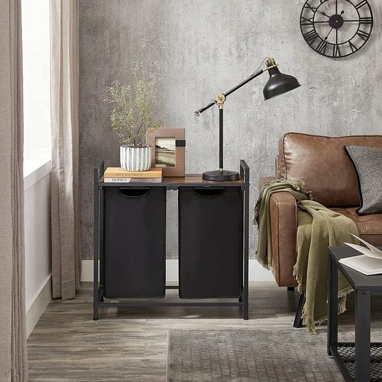 Goedkoopste ???? FURNIBELLA - Wasmand, Wassorteerder Met Plank En Uittrekbare Zakken, Wasorganisator, Metalen Frame, 2 Oxford Stof Verwijderbare Zakken, Rustiek Bruin En Zwart BLH201B01 ???? 7 Goedkoopste ???? FURNIBELLA - Wasmand, Wassorteerder Met Plank En Uittrekbare Zakken, Wasorganisator, Metalen Frame, 2 Oxford Stof Verwijderbare Zakken, Rustiek Bruin En Zwart BLH201B01 ???? - Afbeelding 5