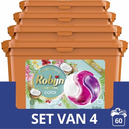 Groothandel ⌛ Robijn Kokos 3 In 1 Wascapsules - 4 X 15 Wasbeurten - Voordeelverpakking ✔️ 3 Groothandel ⌛ Robijn Kokos 3 In 1 Wascapsules - 4 X 15 Wasbeurten - Voordeelverpakking ✔️
