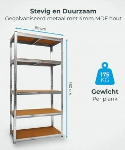Beste Verkoop ???? LifeGoods Stellingkast - 5 Planken - 875 Kg Draagkracht - Opbergrek - 94x40x180 Cm - Metaal/MDF - RVS ???? -Yoshiko Shop 550x562 2