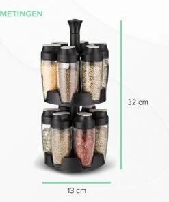 Hete verkoop ???? Draaibaar Kruidenrek Coninx | Glazen Potjes Met Strooideksel | Staande Kruidencarrousel | 12 Kruidenpotjes | Zwart ???? -Yoshiko Shop 550x578 7