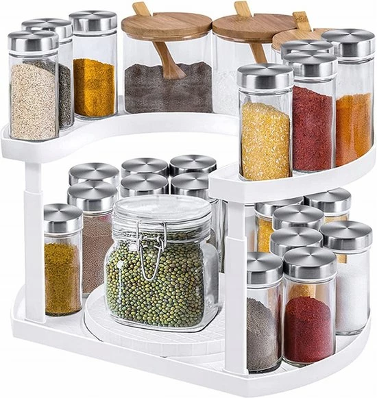 Beste Pirce ❤️ Draaiplateau Keuken - Kruidenrek - Keukenkast - Keuken Organizer - Draaibaar - 2 Etages - Rheme ???? 3 Beste Pirce ❤️ Draaiplateau Keuken - Kruidenrek - Keukenkast - Keuken Organizer - Draaibaar - 2 Etages - Rheme ????