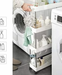 Begroting ???? Acaza Smal Keukenrek Of Opbergrek 4 Laags Op Wieltjes - Smalle Keuken Kast - Keukentrolley Met Wielen - Wit ???? -Yoshiko Shop 550x597 2