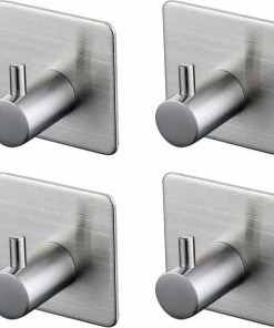 Aanbiedingen ✨ YONO Zelfklevende Haakjes – RVS Ophanghaakjes – Ultra Sterke Plakhaakjes – 4 Stuks – Zilver ????