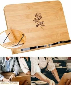 Beste Verkoop ???? Vitamo™ Bamboe Kookboekstandaard 5 Standen - Bladzijdehouder - Geschikt Voor Dikke Kookboek - Compact - Duurzaam Hout - Roos ????