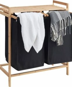 Goedkoop ???? ACAZA Wasmand Met 2 Uitschuifbare Waszakken - Wassorteerder - 44 Liter - Bamboe - 73.5x64.5x33 Cm - Zwart ???? -Yoshiko Shop 550x615 4