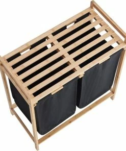 Goedkoop ???? ACAZA Wasmand Met 2 Uitschuifbare Waszakken - Wassorteerder - 44 Liter - Bamboe - 73.5x64.5x33 Cm - Zwart ???? -Yoshiko Shop 550x619 1