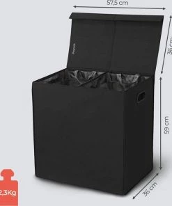 Groothandel ❤️ LifeGoods Wasmand - 2 Vakken Met Deksel - Opvouwbaar - 120 L - Wassorteerder - Stof - Zwart ???? -Yoshiko Shop 550x628 3