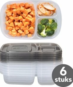 Promo ???? Lock&Lock Meal Prep Bakjes - Diepvriesbakjes - Vershoudbakjes Set Met Deksel - Magnetron Bakjes - Met 3 Compartimenten - Stevig En Herbruikbaar - BPA Vrij - Set Van 6 Stuks - 965ml ????