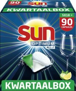Uitgang ???? Sun Optimum All-in 1 Lemon Capsules – 90 Vaatwastabletten – Kwartaalbox ????