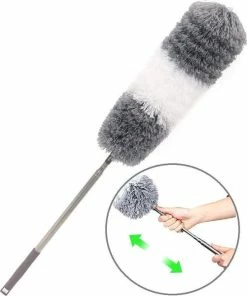 Groothandel ⭐ Vannons - Plumeau - Ragebol - Plumeau Uitschuifbaar Tot 245 Cm - Met Telescoopsteel - Wasbaar Microvezel - Grijs Wit ????