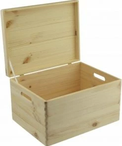Uitgang ???? Deurklink24 Houten Kist Met Klepdeksel - 39,5 X 29,5 X 23 Cm - Inhoud 27,6L - Grenen Houten Kistje - Opbergkisten ????