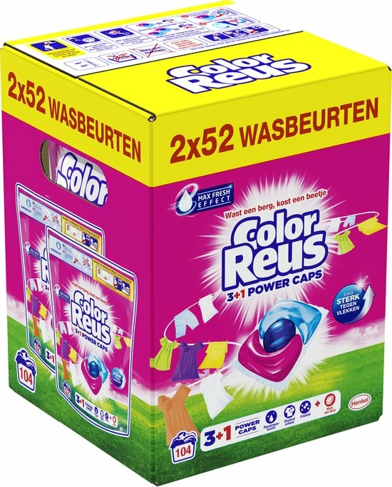 Beste deal ???? Color Reus Power Caps Wascapsules - Wasmiddel Capsules - Voordeelverpakking - 2x52 Wasbeurten ???? 4 Beste deal ???? Color Reus Power Caps Wascapsules - Wasmiddel Capsules - Voordeelverpakking - 2x52 Wasbeurten ???? - Afbeelding 2