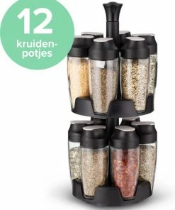 Hete verkoop ???? Draaibaar Kruidenrek Coninx | Glazen Potjes Met Strooideksel | Staande Kruidencarrousel | 12 Kruidenpotjes | Zwart ???? -Yoshiko Shop 550x690 1