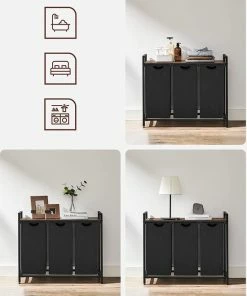 Promo ???? Livingsigns Wasmand, Wasverzamelaar, 3 Vakken, Met Legbord, Wassorteerbak, Waszak Uitschuifbaar En Uitneembaar, Per Waszak 38 Liter, Voor Badkamer, Wasruimte, Vintage Bruin-zwart ???? -Yoshiko Shop 550x694