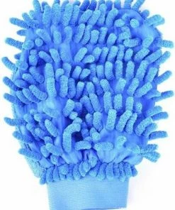 Coupon ???? Merkloos Dubbelzijdige Microvezel Handschoen - Washandschoen Microfiber - Stofhandschoen - Huishoud Schoonmaak Borstel Auto Wassen - Spons - Afstoffen - Blauw ????