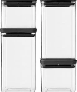 Gloednieuw ???? Brabantia Tasty+ Voorraadpotten - Stapelbaar - 2x 0,7 L - 2x 1,6 L - Dark Grey ????