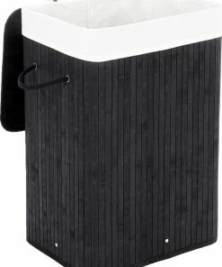 Hete verkoop ???? Merkloos Bamboe Wasmand Met Deksel, Katoenen Zak En Handvaten - 72L - Zwart ????