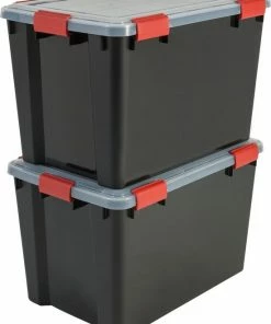 Uitgang ???? IRIS OHYAMA IRIS Airtight Opbergbox - 70L - 2 Stuks - Zwart/Rood ????