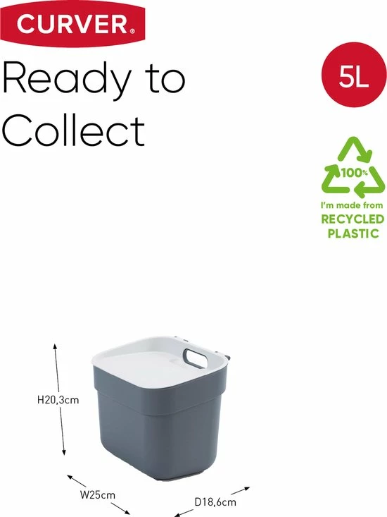 Gloednieuw ???? Curver Ready To Collect Prullenbak - GFT - 5L - Donkergrijs ???? 12 Gloednieuw ???? Curver Ready To Collect Prullenbak - GFT - 5L - Donkergrijs ???? - Afbeelding 10