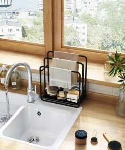 Korting ❤️ BROËL™ Vaatdoekhouder - Aanrecht Organiser - Keuken Organizers - Afdruiprek - Gootsteen Organizer - Aanrechtorganizer - Anti-roest - Hoge Kwaliteit - Zwart ⌛