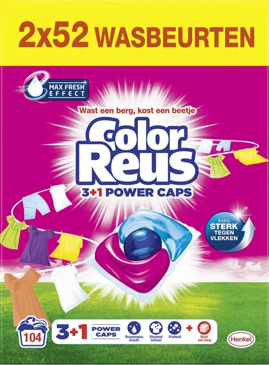 Beste deal ???? Color Reus Power Caps Wascapsules - Wasmiddel Capsules - Voordeelverpakking - 2x52 Wasbeurten ???? 3 Beste deal ???? Color Reus Power Caps Wascapsules - Wasmiddel Capsules - Voordeelverpakking - 2x52 Wasbeurten ????
