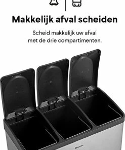 Groothandel ⌛ Homra STEPHS Afvalscheiding Prullenbak Met 3 Vakken - 3 X 15L Inhoud - Trio Pedaalemmer - 45 Liter - Vingerafdrukvrij - Vuilafstotend - Anti-slip - Hoogwaardig RVS - Duurzaam ABS Kunststof - RVS - Hygiënisch Recyclen - Afvalscheidingsprullenbak ???? -Yoshiko Shop 550x770